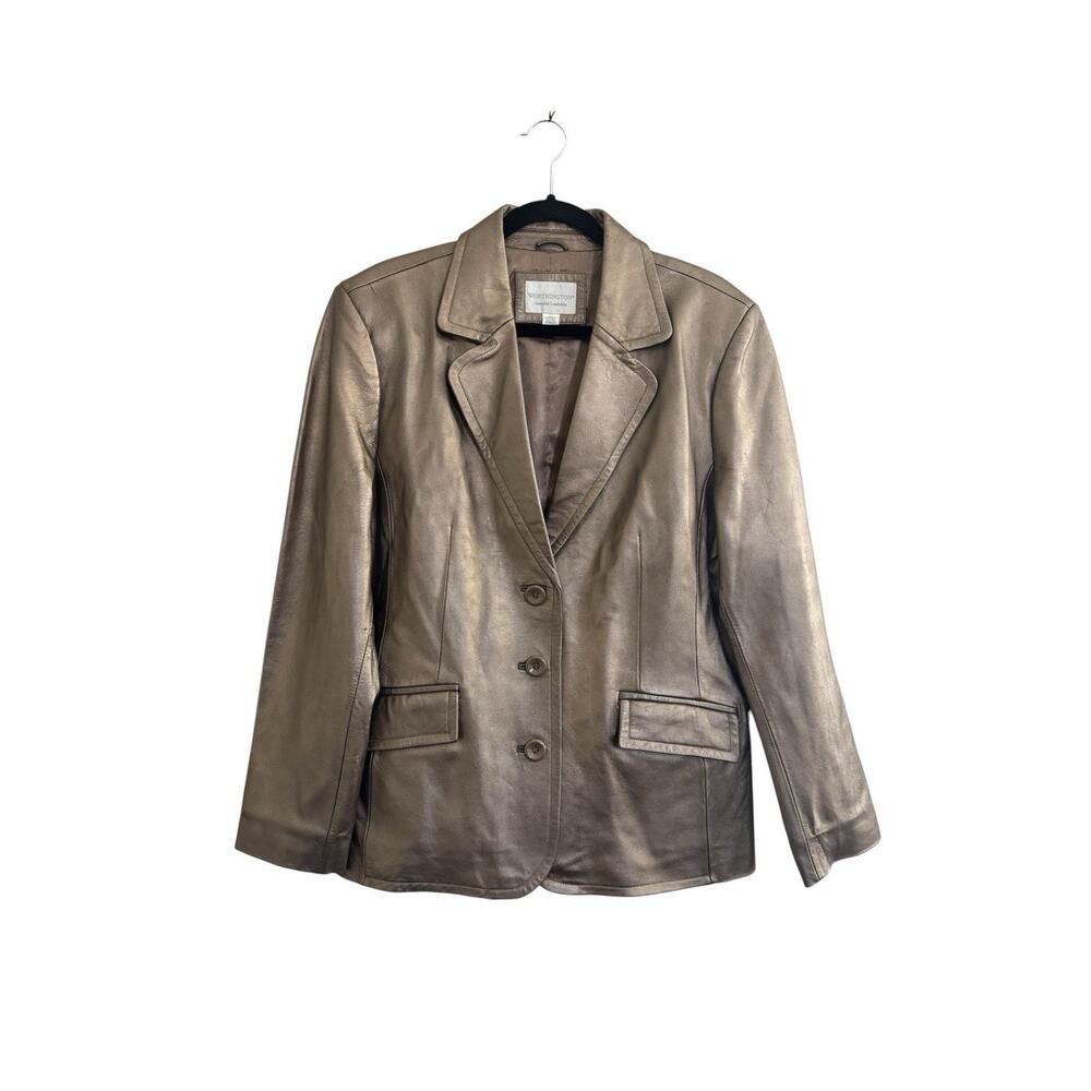 Vintage Worthington Womens XL *READ* Gold Lambskin Leather Jacket Blazer #6901